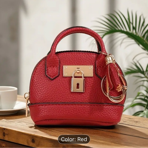 Handbags - Red Mini Bag Keychain Charm Faux Leather Gold Hardware NEW